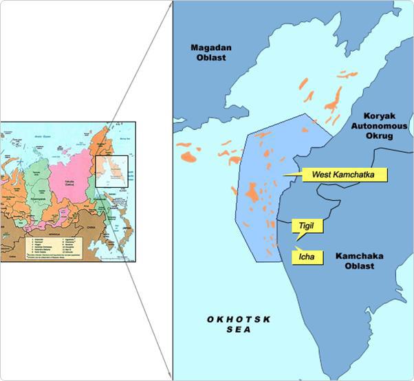 Russian Project of Korea Block W.Kamchatka, Tigil, ihca [Exploration Projects) W. Kamchatka : Offshore - Interest : Rosneft 60%, Korea 40% - 04.