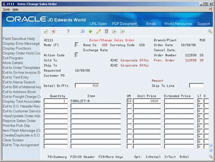 Example Multi-Level Configured Item On Enter/Change Sales Order Figure 1 4 Enter/Change Sales Order screen 1.