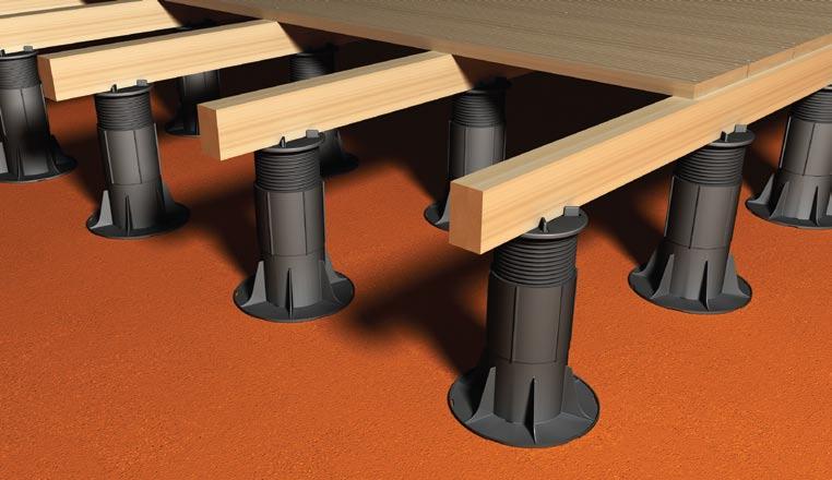 RYNODECK FIXED HEAD ADJUSTABLE DECKING PEDESTALS The RynoDeck fixed head adjustable pedestal offers a high quality and economical option for supporting decking systems on completely level surfaces.