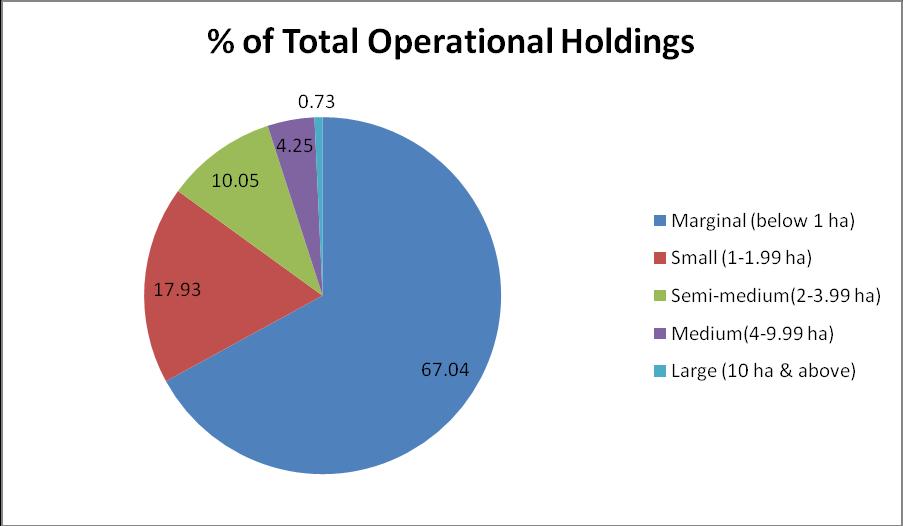 Large holdings (10 ha & above) in 2010-11 constitute 0.73 percent of total no. of holdings with a share of 10.92 percent in the total operated area as against 0.85 percent and 11.82 percent, resp.