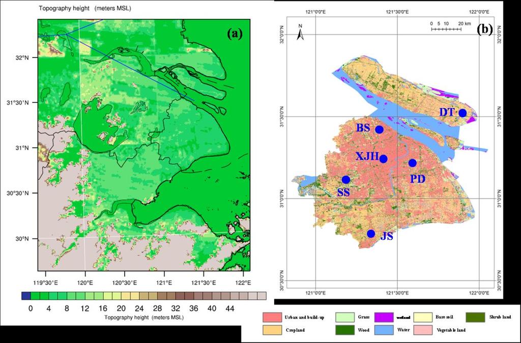 902 903 904 905 906 907 Figure 1. (a) The distribution of topography height in Shanghai and its neighboring area.