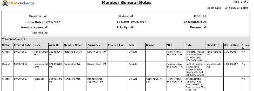 Member Notes Print Print Individual Notes (send to non-system users) to obtain hardcopy