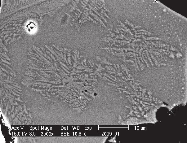 Figure 7: Backscatter electron micrograph of a granulated slag 2 section in the SEM.