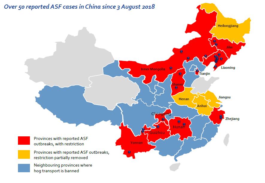 Thd tonnes China ASF outbreaks will impact markets and industry structure in coming years ASF cases in China since 3 August 2018 China pig farming: forced changes 2,000