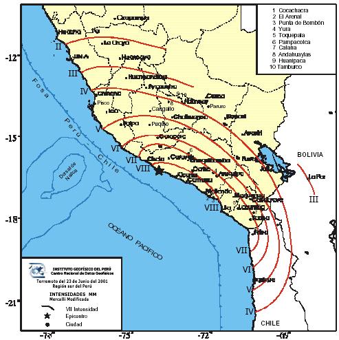 Isoseismal map of Arequipa June 23
