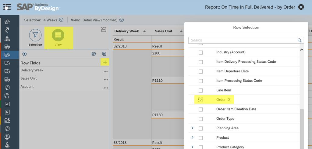 Add the Sales Order ID to the rows by clicking on the + As we ve seen before: One sales