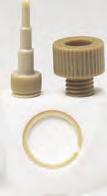 The PEEK stepped connector is for connecting the solvent line, nut and ferrule for the sparging line. C0500 38.