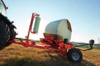 Four endless belts carry and rotate the bale evenly during wrapping with