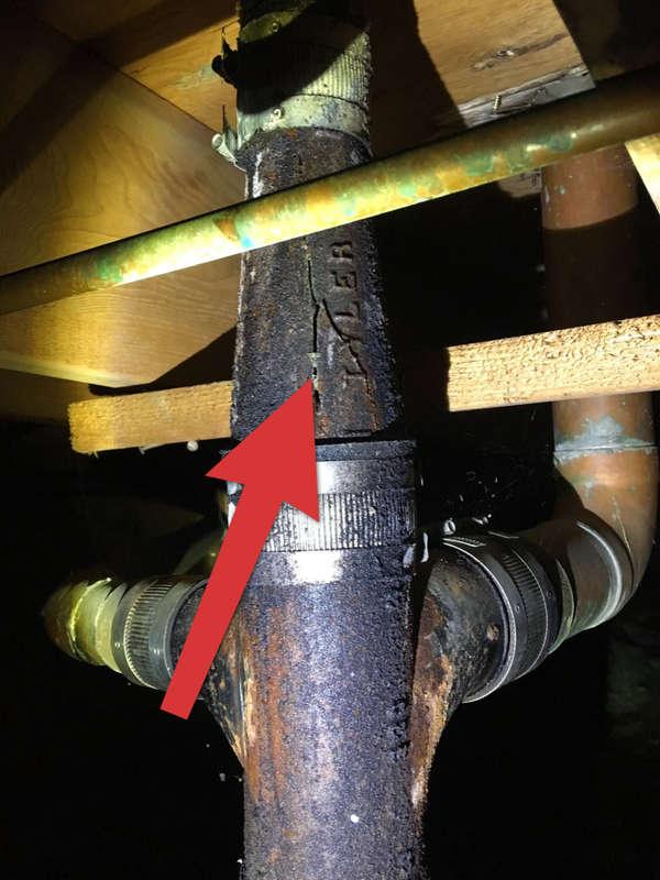 of a leak. Recommend a qualified plumber evaluate and repair.