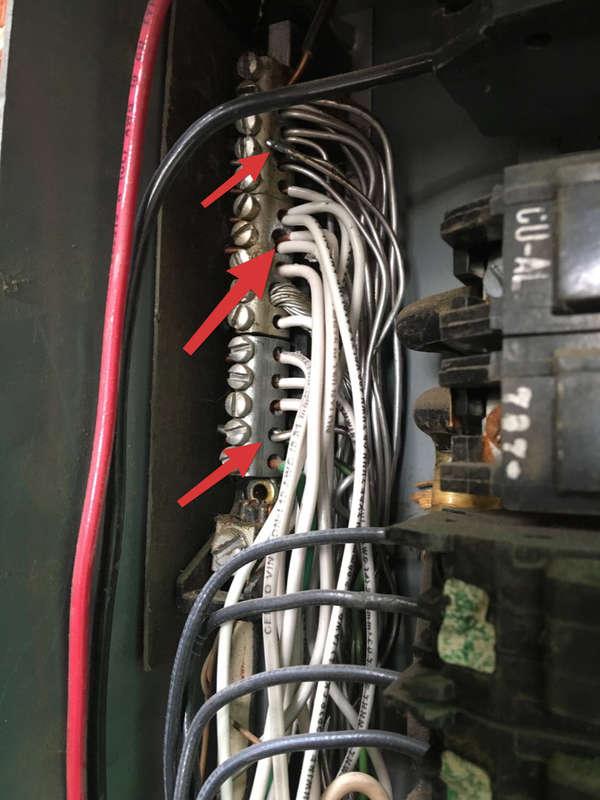 7.2.3 Main & Subpanels, Service & Grounding, Main Overcurrent Device OPEN UNPROTECTED WIRES Unprotected wiring can