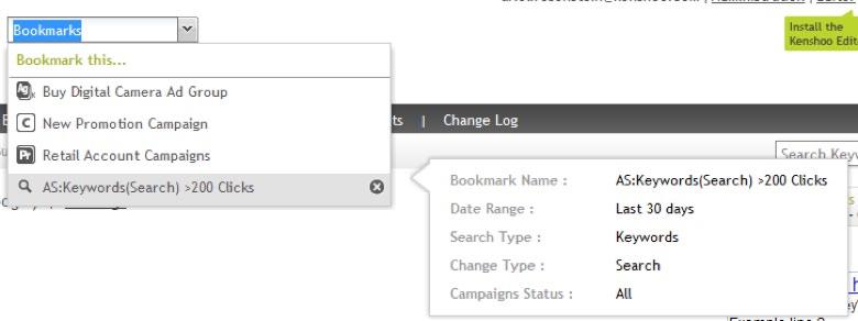 Reporting Set bookmarks for important campaigns/ad groups/ads/keyword information so you can quickly jump to a page.
