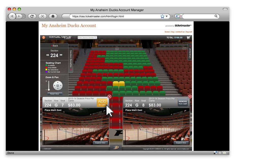 Step 6: CHOOSE AN AVAILABLE SEAT LOCATION A Zoom & Pan tool is provided above to zoom in and out of the current seat section.
