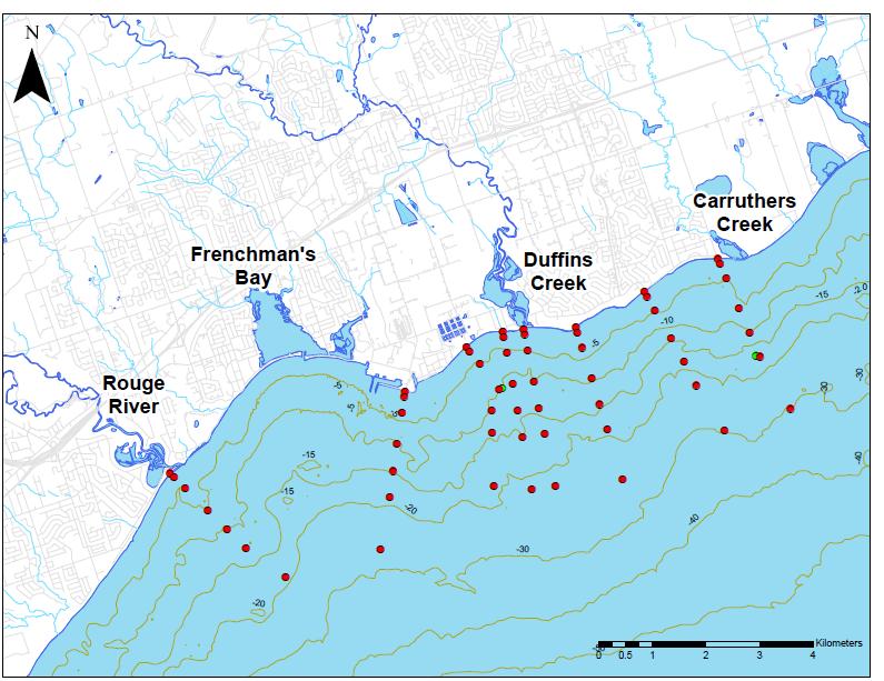 Western Durham Monitoring Program 2 boats required Predominantly surface water samples, however samples were taken at depth along the WWTP outfall transect Sampling Locations 2007-2010 Duffin Creek