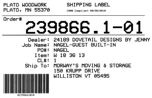 SHIPPING LABELS Work Order # Dealer Name Client Line Item # (if different than Plato) Line Item # (number only.