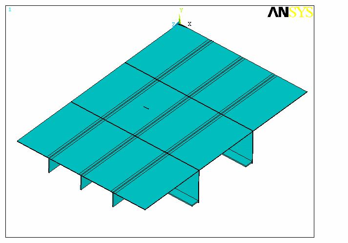 The primary sub-model structure, completed in ANSYS, includes the deck with three longitudinal stiffeners, and