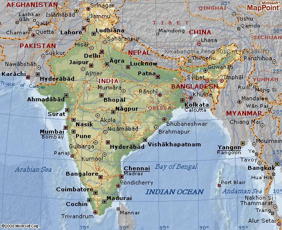 Geography of India Bounded by: Indian Ocean on the south, Arabian Sea on the south-west, Bay of Bengal on the south-east Shares land borders