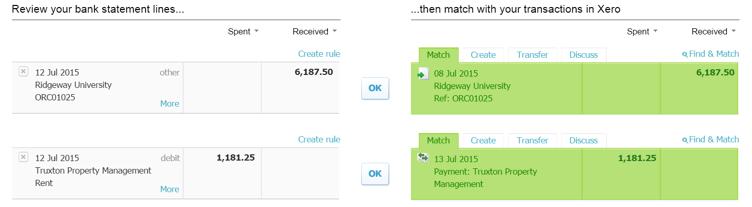 If you are happy with the match that Xero has made, you can select OK and the payment will be allocated accordingly.