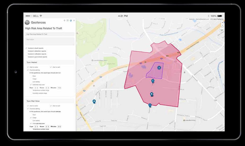 Asset details including distance travelled Responsive and Proactive Operations Create alarms and alerts based on thresholds and geo-fences.