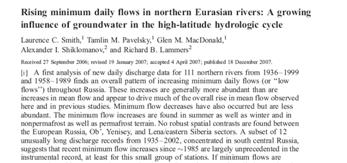 , Nature, 2005 Science, 2002 JGR, 2007 Rising low-flows in Siberian rivers