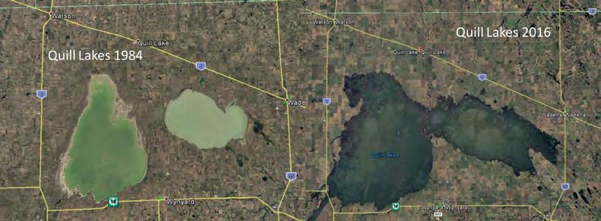 Case 1: Quill Lakes & Wetland Flooding 2004-16 Closed basin, extremely saline water Water levels rose 6.