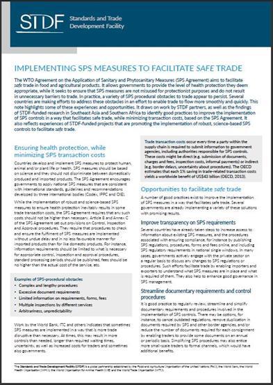 Reducing trade costs, improving health protection: lessons from STDF work Improve transparency Streamline documentary requirements and control procedures Implement risk-based approaches Better