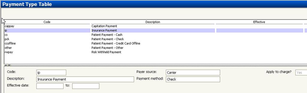 Payment Type Table Management This table is for customizing payment types.
