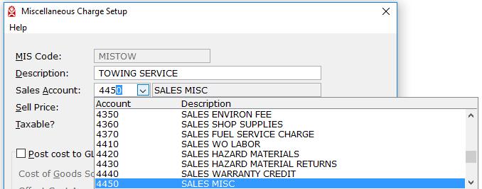 Enter a Description. The description appears on the invoice. Enter a short description to further define the meaning of the MIS Code. Enter or Select a Sales Account.