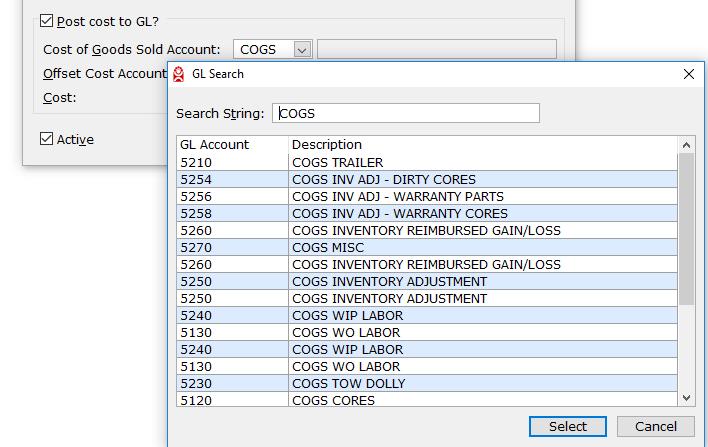 Search for an existing GL account by entering one or more digits of the account number or any