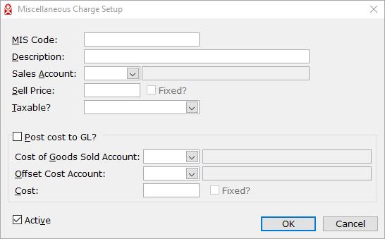 The Miscellaneous Charge Setup screen will display. Enter a MIS Code. The MIS Code added will be entered into a sales order and printed on the invoice.