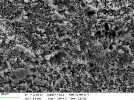The oxides of metal are formed on the surface. Pitting corrosion is found to take place in the welded zone. 3.3.2. Sample B Figure 6.shows the scanning electron microscopic images of sample B.