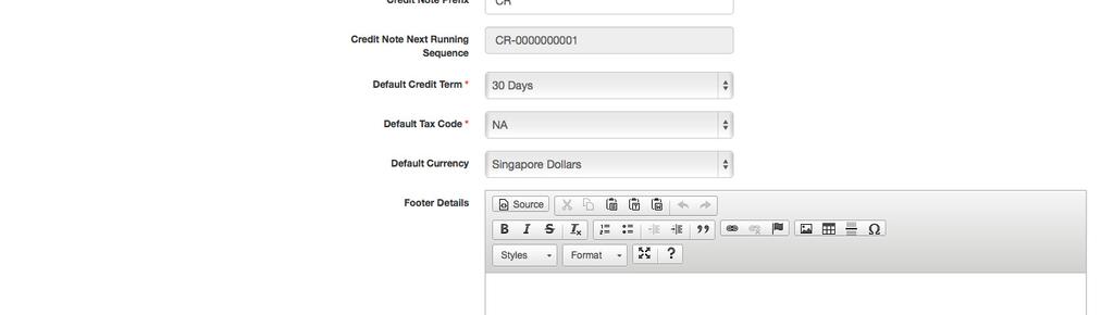 Settings Invoice / Credit Note Customisation In this page, the user is able to customise the Invoice template and credit note settings