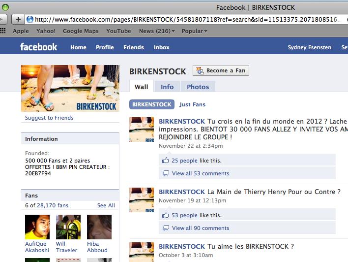 Facebook Birkenstock is focusing on the 18-24 years old college student demographic with a varying income range.