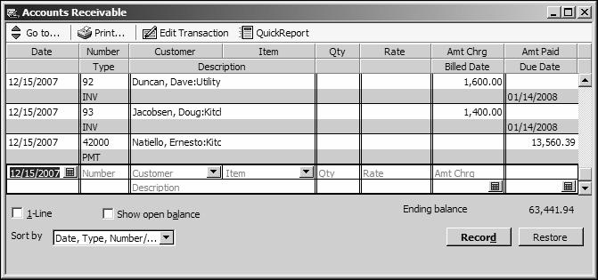 L E S S O N 6 To see the Accounts Receivable register: 1 From the Company menu, choose Chart of Accounts. QuickBooks displays the chart of accounts.