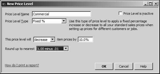 5 Leave decrease selected in the This price level will field, and then type 10 in the percentage field. Always enter the percentage as a positive number.