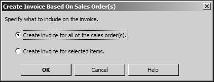 L E S S O N 6 3 Click the Create Invoice menu button on the toolbar at the top of the Create Sales Orders window.