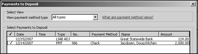 5 Close the checking account register and the chart of accounts. QuickStart Tip You can create a report that shows you a list of all deposits and the payments included in each deposit.