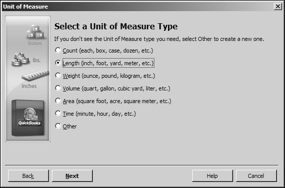 Setting up inventory 4 To turn on the unit of measure mode, click Enable. This starts the unit of measure wizard where you set up the base unit.