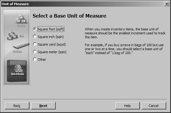 L E S S O N 1 0 6 Select Area as the unit of measure type. You ll be defining a measurement set called Area that consists of a base unit and related units. 7 Click Next.