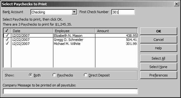 Doing payroll with QuickBooks Printing paychecks and paycheck stubs You can print paychecks as you would any QuickBooks check.