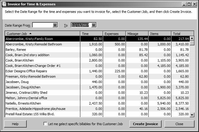 L E S S O N 1 4 To invoice from a list of time and expenses: 1 From the Customers menu, choose Invoice for Time & Expenses.