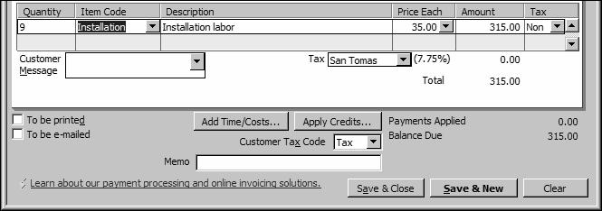 Instructor demonstration of QuickBooks Filling in the details The bottom part of the invoice is where you list the items the customer has purchased.