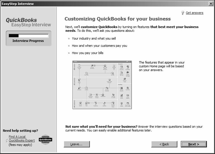 Setting up QuickBooks 5 Click Next to save the company file.