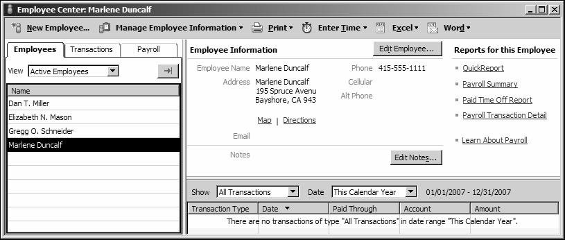 Working with lists 11 In the Phone field, type 415-555-1111. When you finish, the window should look like this. 12 In the Change tabs field, select Employment Info from the drop-down list.