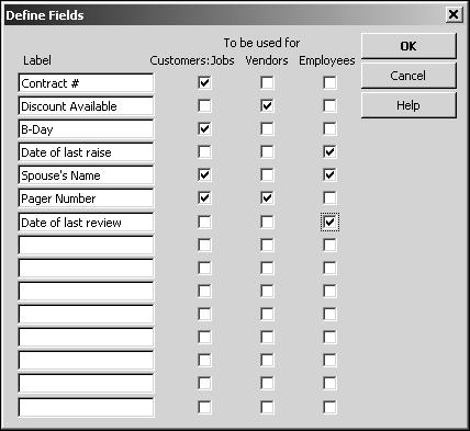 Working with lists 10 Click the Employees checkbox to select it. Your Define Fields window should now look like this. 11 Click OK.