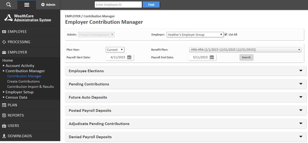 The main contribution manager page is where you can view all pending, posted, and denied deposits in one place.