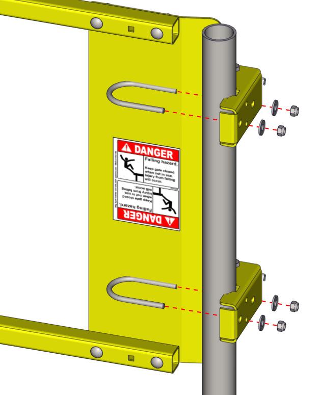 Adjust hoop/gate arm to proper opening width by selecting any combination