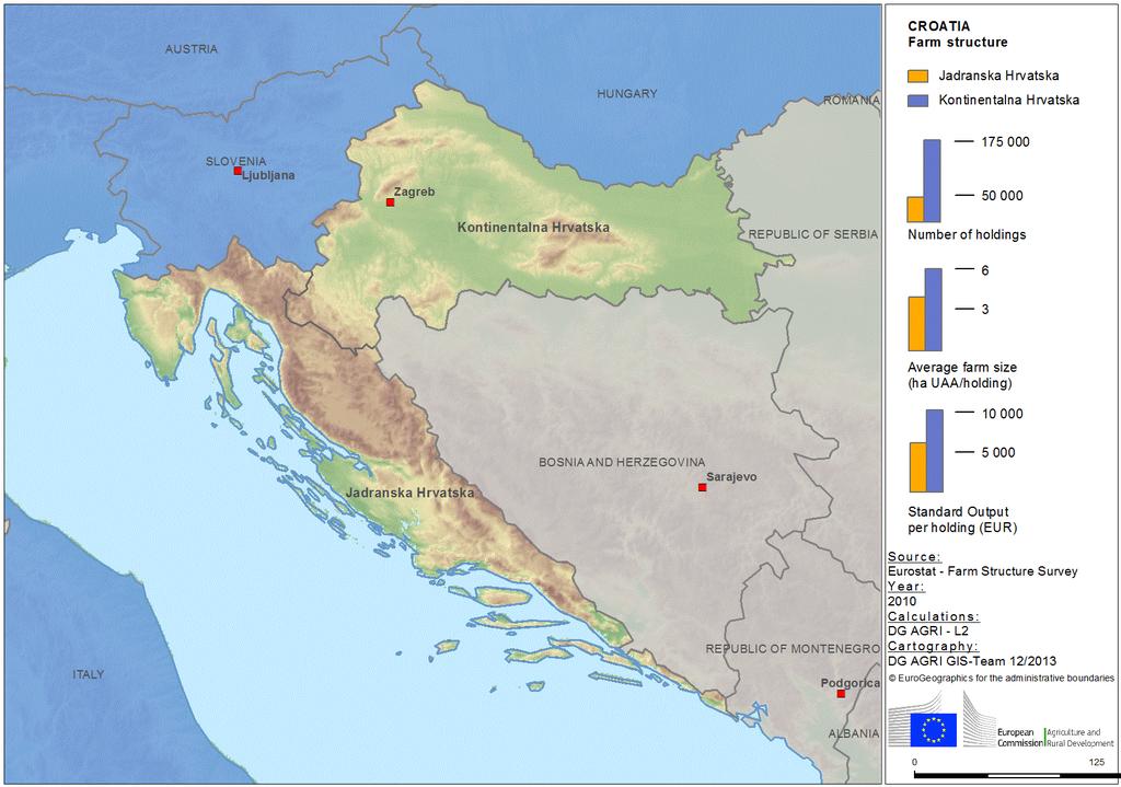 Agriculture covers around 4% of Croatia's land area 17. Another 36% are forests and 1% transitional woodland-shrub.