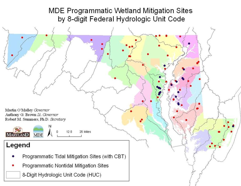 Larry Hogan, Governor Boyd Rutherford, Lt. Governor Ben Grumbles, Ph.D., Secretary Figure 1. Mitigation Sites Completed Through 2012 Using the MDE Nontidal and Tidal Wetland Compensation Funds.