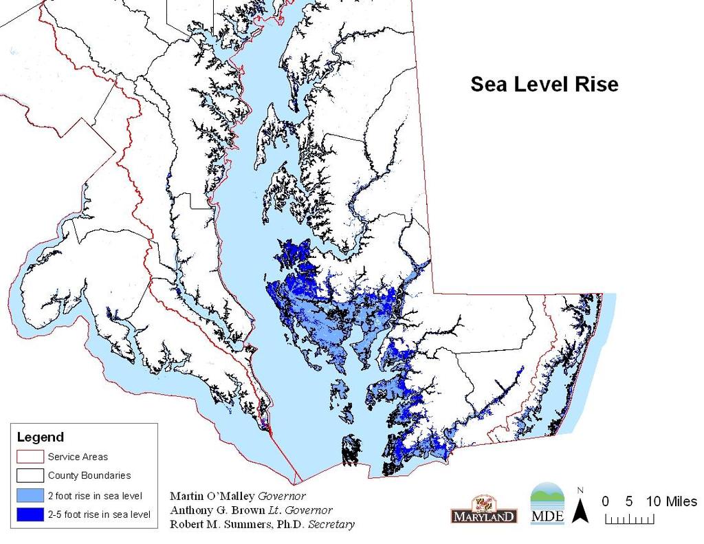 Larry Hogan, Governor Boyd Rutherford, Lt. Governor Ben Grumbles, Ph.D., Secretary Figure 5. Predictions of Sea Level Rise in Maryland.