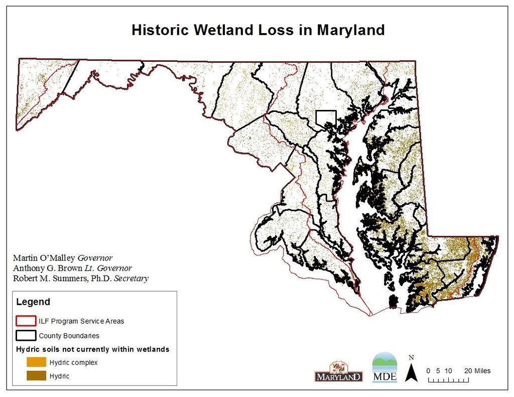 Larry Hogan, Governor Boyd Rutherford, Lt. Governor Ben Grumbles, Ph.D., Secretary Figure 7. Historic Wetland Loss in Maryland.